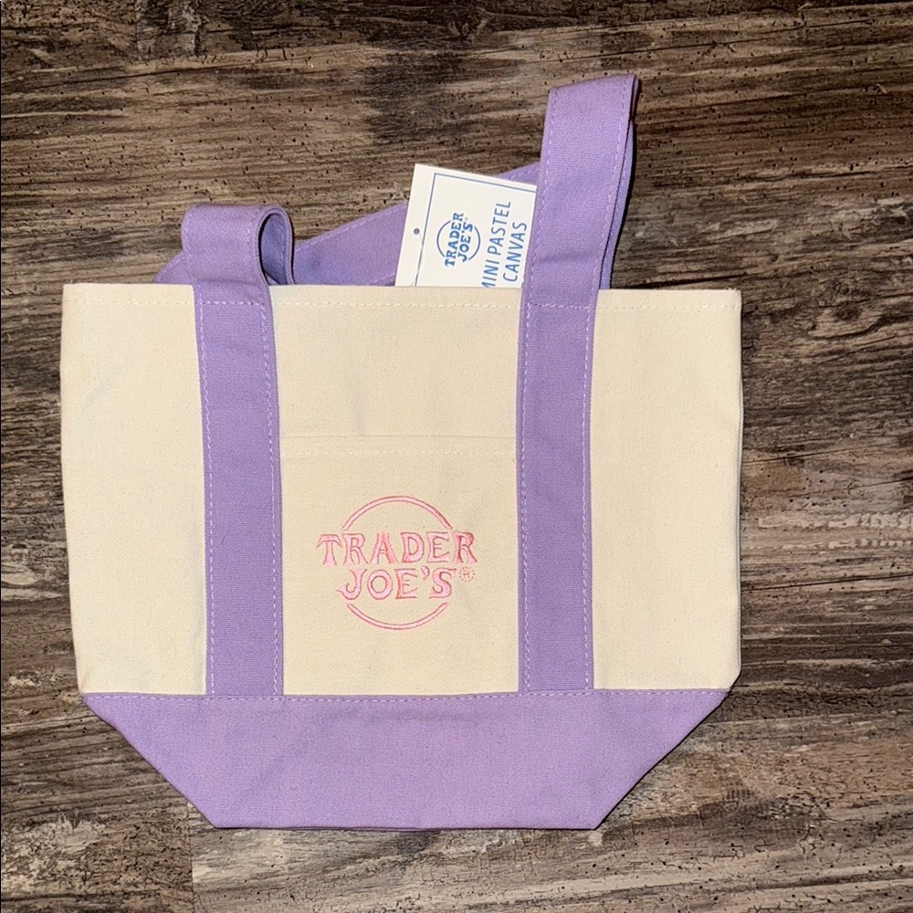 Trader Joe  canvas Chic Purple and Cream Canvas Tote Bag